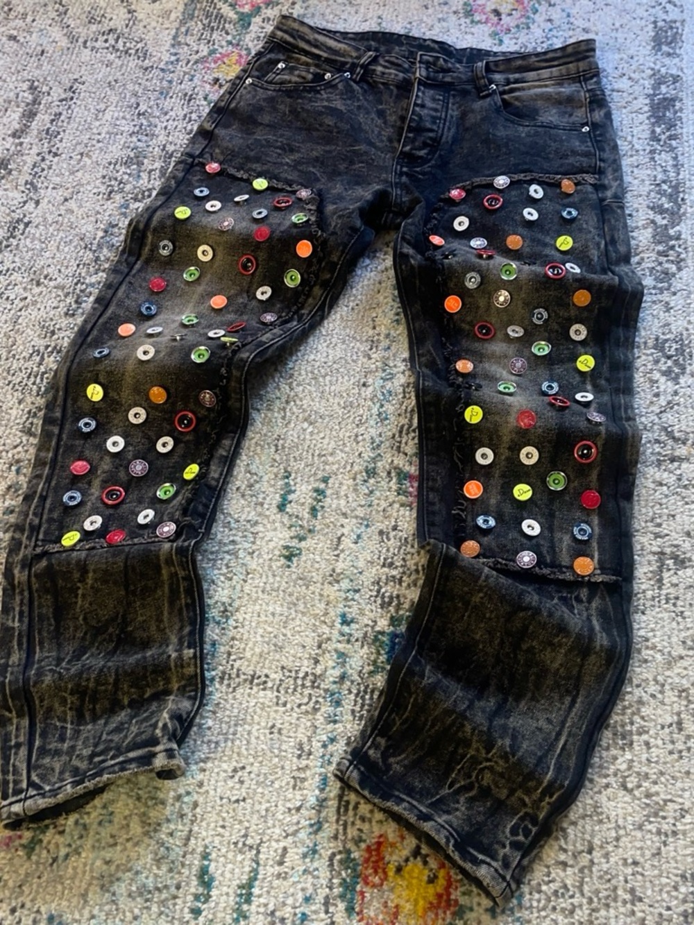Watson - Black Acid-Wash Jeans with Multicolor Studs